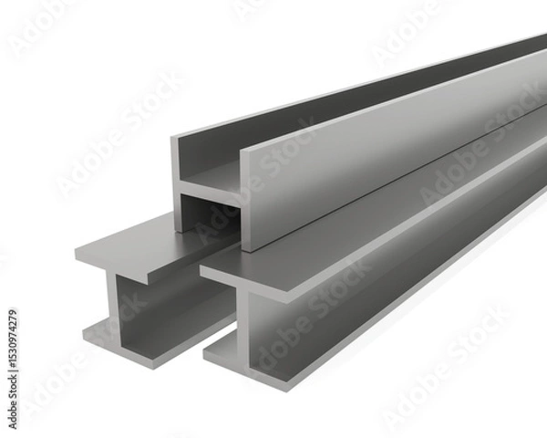 Fototapeta 3D Metal products. H-Beam steel. on white background. 3D rendering.
