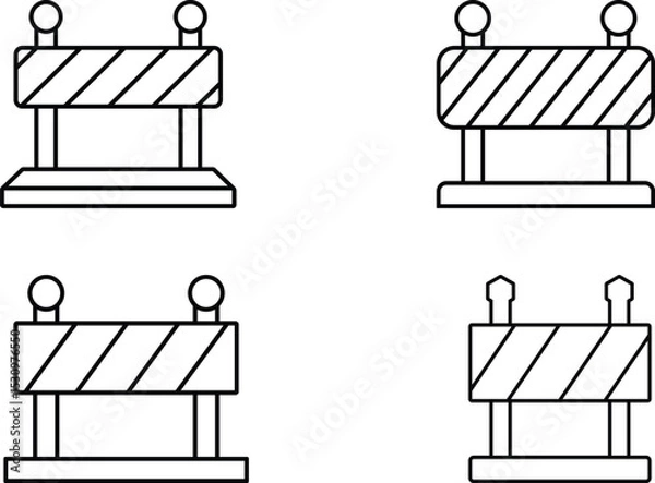 Fototapeta Minimalist Line Art Icons of Construction Barriers in Grid Layout