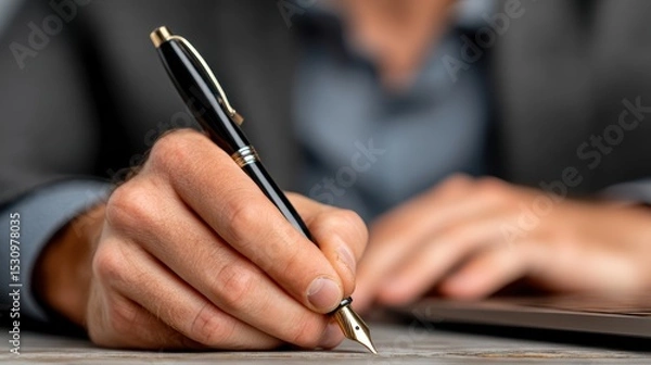Fototapeta Focused person writing, capturing thoughts on paper a detailed depiction of concentration and idea generation