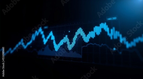 Fototapeta Financial data charts with glowing graphs on a dark background illuminated in blue tones