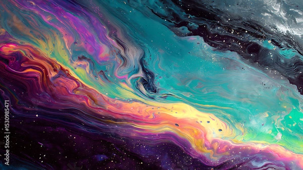 Fototapeta Vibrant Abstract Cosmic Swirl of Colors with Fluid Patterns and Starry Background