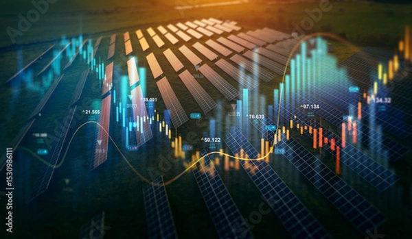 Fototapeta Increase in electricity prices on the world market. Green energy in full development.Investment finance chart,stock market business and exchange financial growth graph
