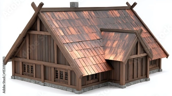 Obraz Rustic Wooden House with Copper Roof 3D Render