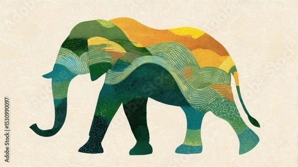 Obraz Elephant silhouette representing India with vibrant colors reflecting national identity and culture