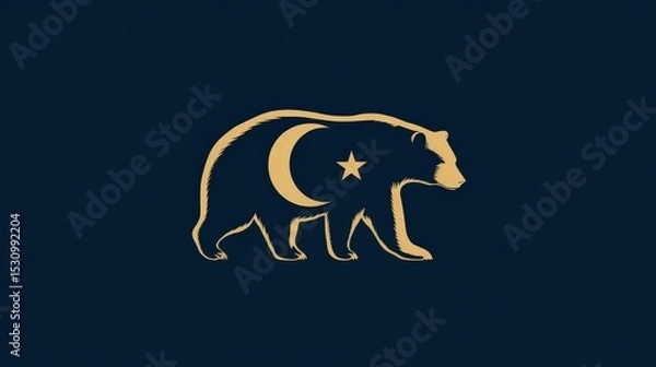 Obraz Silhouette of a bear symbolizing a country against a dark blue background with cultural associations and flag colors