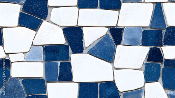 Fototapeta Blue and White Mosaic Tile Seamless Pattern
