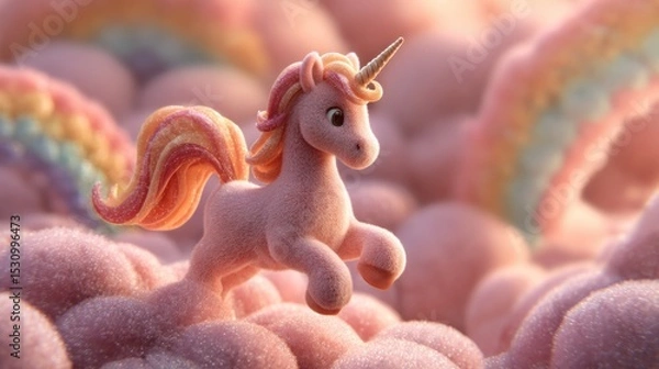 Fototapeta Pink Unicorn in a Dreamy Cloudland