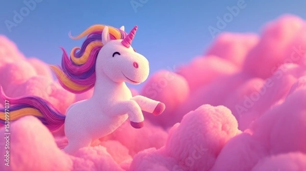 Fototapeta Magical Unicorn Soaring Through Cotton Candy Clouds