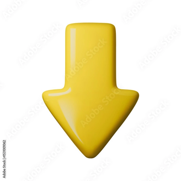 Obraz 3d Glossy yellow downward arrow vector illustration, perfect for navigation, download icons, or infographic elements. Modern, vibrant design ideal for web and app interfaces.