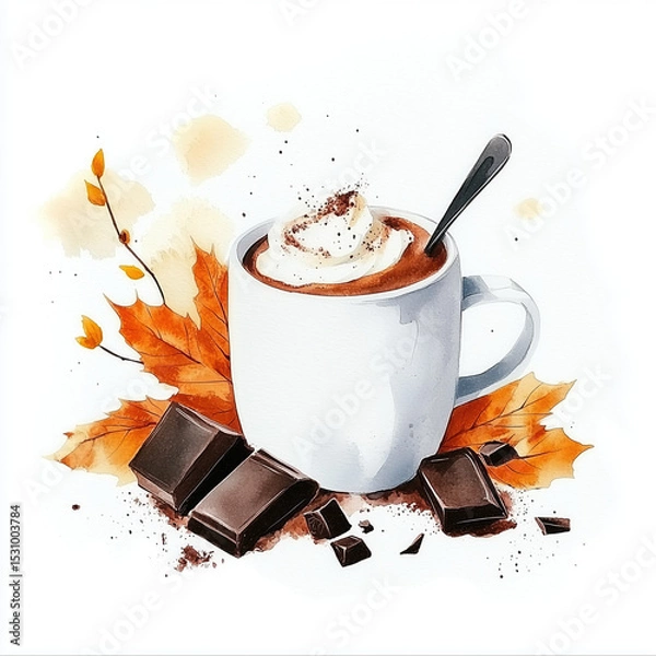 Obraz Warm chocolate drink topped with cream