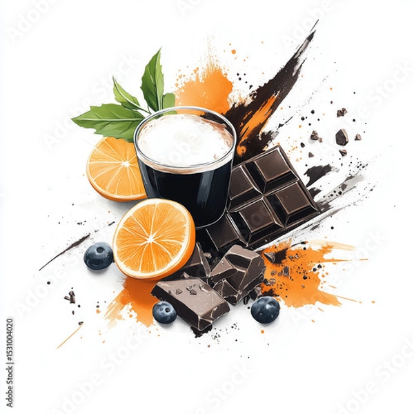 Obraz Delicious chocolate and citrus dessert drink with fresh ingredients
