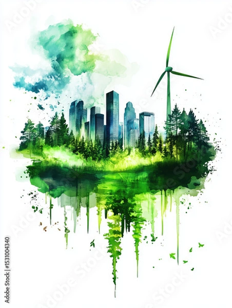 Obraz Urban landscape merging with nature showcasing sustainability and modern architecture
