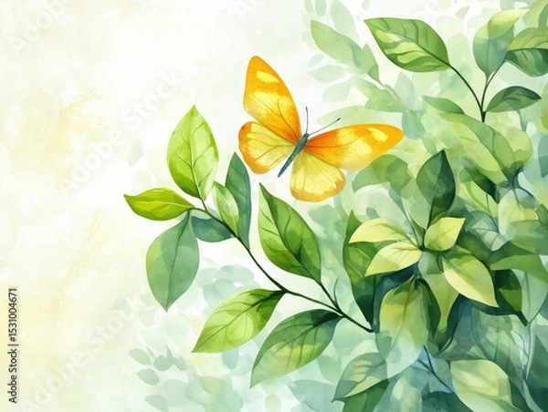 Obraz Colorful butterfly resting on green leaves in a serene natural setting