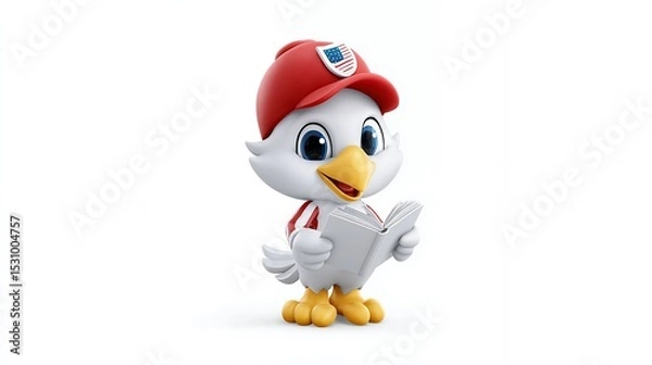 Obraz Adorable White Bird Cartoon Character Reading a Book