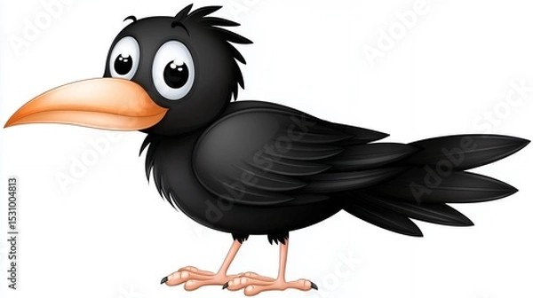 Obraz Cute Black Cartoon Crow Illustration on White Background