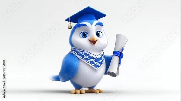 Obraz Happy Blue Bird Graduation Mascot 3D Render