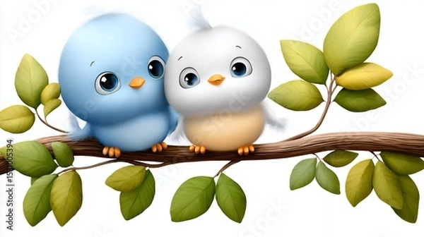 Obraz Two Adorable Baby Birds Perched on a Branch