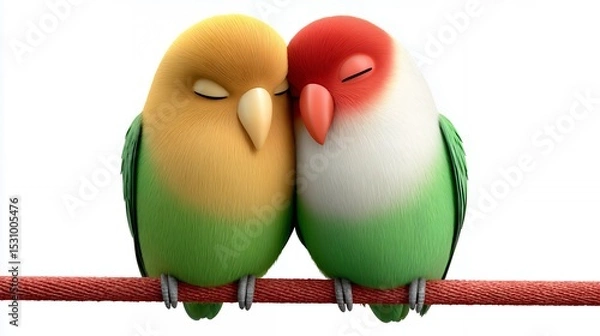Obraz Two Colorful Lovebirds Resting Together on a Branch