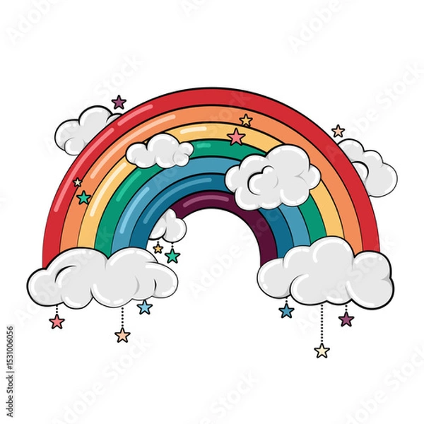 Obraz Cute rainbow and clouds with hearts and stars
