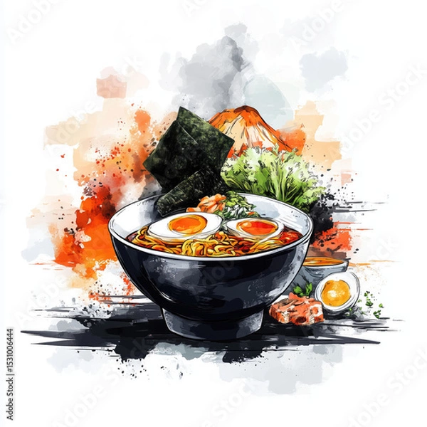 Obraz Delicious bowl of ramen with rich toppings