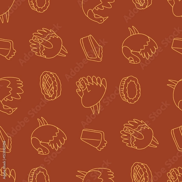 Obraz Outline Vector Seamless Pattern of Turkey Animal Pie Background for Fashion Wrapping Print Fabric