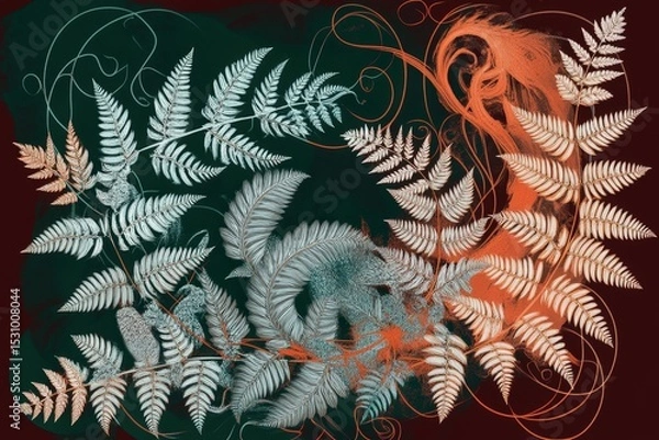 Fototapeta Intricate fern design in muted tones.
