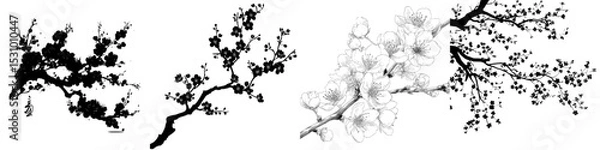 Obraz A single black branch of sakura is silhouetted in the spring with flowers