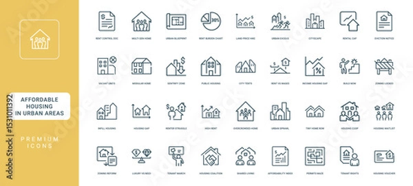 Obraz affordable housing urban areas collection line icons