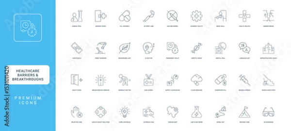 Obraz healthcare barriers breakthroughs icon set challenges innovations healthcare