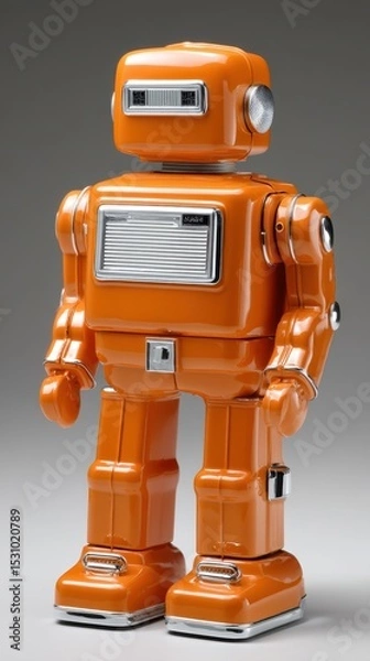 Obraz A vintage orange robot model showcasing retro design and charm, perfect for collectors and tech enthusiasts.