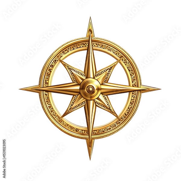 Obraz Ornate Gold Compass Rose Design on transparent Background