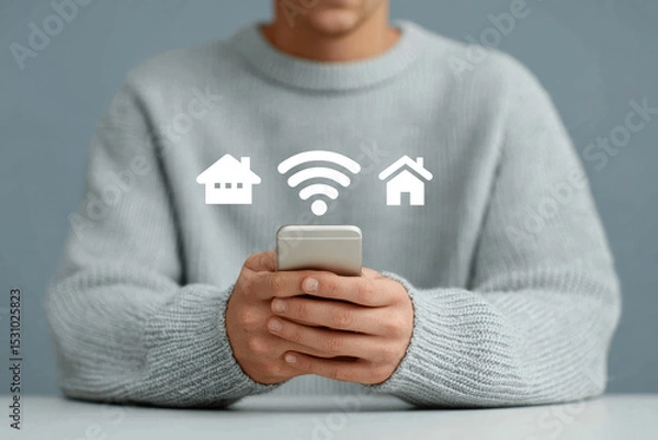 Obraz Remote control of smart home devices exploring wireless connectivity and modern technology for intelligent home automation and communication in the digital age