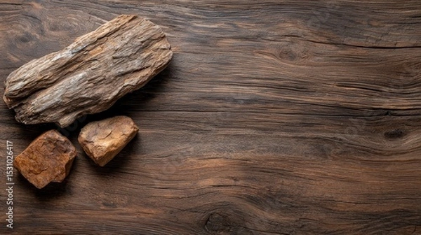 Fototapeta An Isolated Piece of Wood on Wooden Floor Perfectly Framed for Text Display