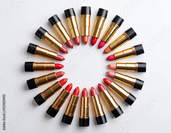 Obraz Lipstick in circle shape on white background, seen from above