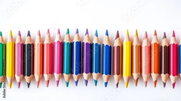 Fototapeta Colorful pencils arranged in a row