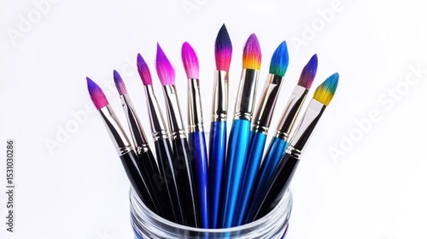 Fototapeta Colorful paintbrushes in a jar