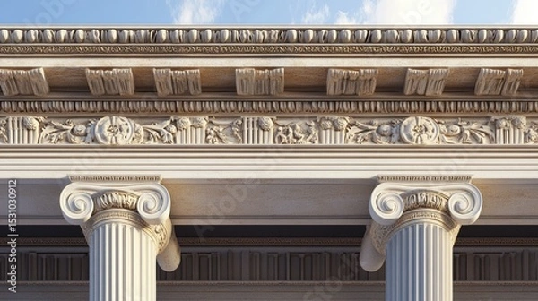 Fototapeta Classical Architecture: Intricate Stonework and Ionic Columns