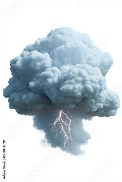 Fototapeta Dramatic lightning bolt striking from fluffy cloud