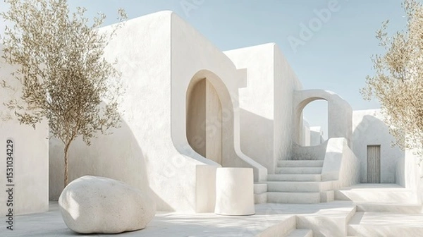 Fototapeta Serene Minimalist Architecture:  Whitewashed Oasis