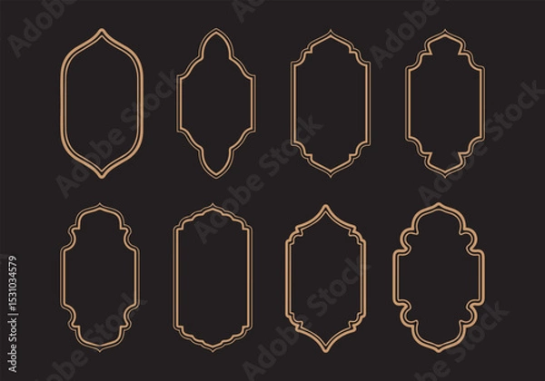 Obraz Islamic Luxury pattern frame set, Luxury pattern frame arabic ornaments, Indian frame with geometric texture - Vector design, Islamic Rectangle gold frame geometric pattern
