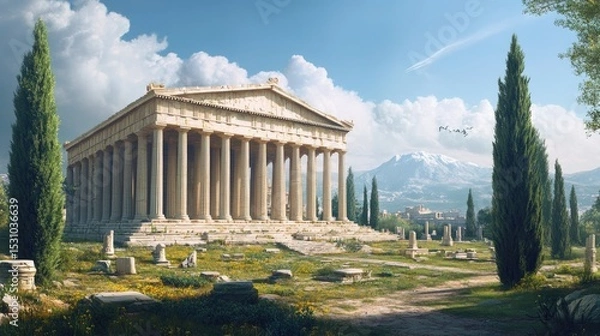 Fototapeta Ancient Greek Temple Amidst Serene Landscape