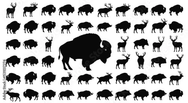 Obraz An Illustration Featuring a Collection of Wild Mammals Buffalo Moose Deer Boar and Elk