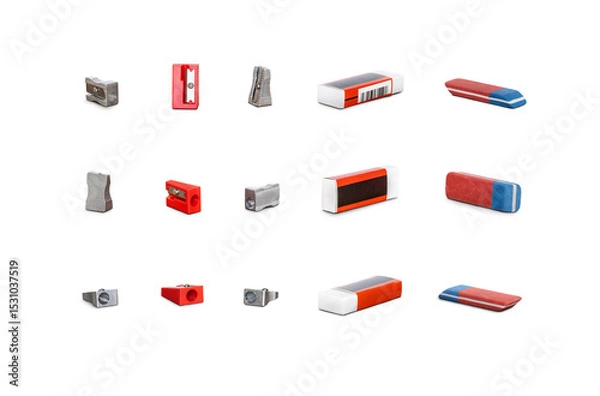 Obraz A collection of traditional office, business and back to school stationery, equipment for work and education isolated against a transparent background.