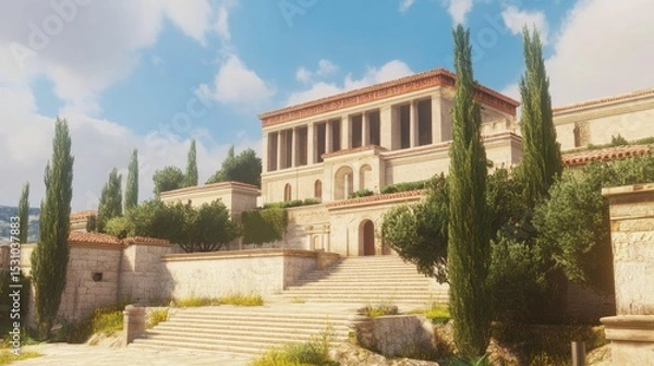 Fototapeta Ancient Greek Villa, Mediterranean Architecture,  Sunny Day