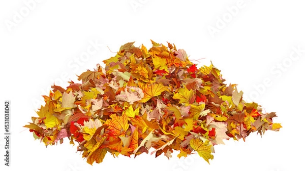 Fototapeta Pile of autumn colored leaves isolated on transparent background. Colorful foliage of maple leaves in the fall season. 3D illustration
