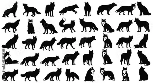 Obraz Collection of Silhouetted Canidae Represents a Diverse Group of Foxes Wolves and Dogs