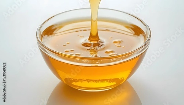 Obraz High detail close-up of honey in a glass bowl with air bubbles and reflections, white background