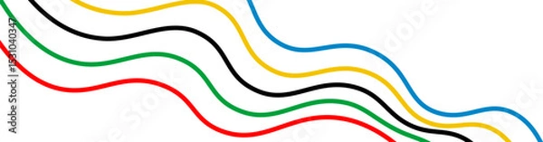 Fototapeta Dynamic diagonal wave lines in red, green, black, yellow, and blue, creating a modern and symbolic pattern with an international and energetic feel