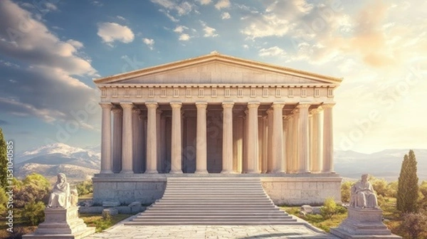 Fototapeta Majestic Greek Temple at Sunset: A Vision of Ancient Architecture