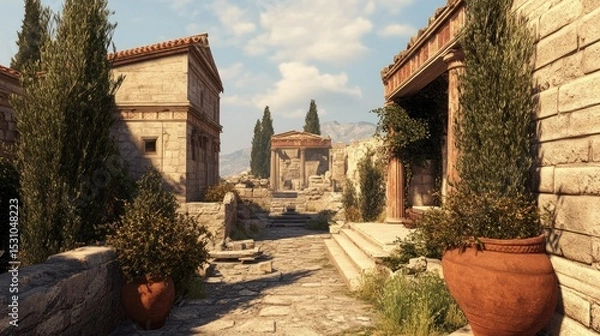 Fototapeta Ancient Greek Architecture: A Sunlit Path Through Time